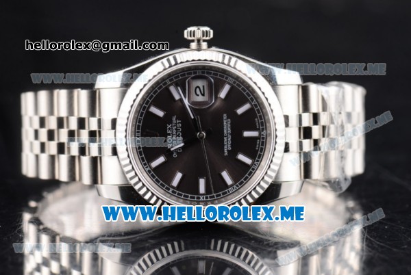 Rolex Datejust Clone Rolex 3135 Automatic Stainless Steel Case/Bracelet with Grey Dial and Stick Markers (BP) - Click Image to Close